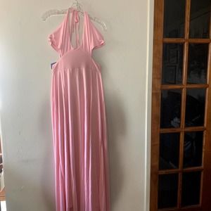 pink maxi dress ties in back size large v-neck flowy dress great for summer